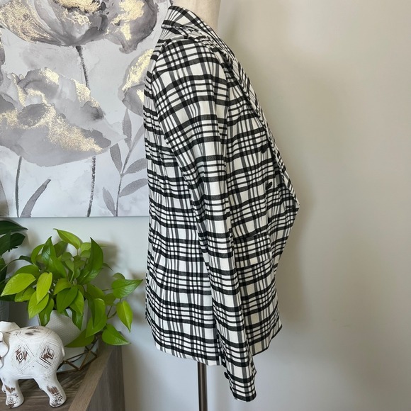 Womens Blazer Medium Black White Plaid Double Breasted Jacket Preppy Academia - Picture 3 of 10